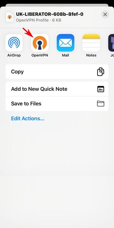 OpenVPN Connect - Liberator VPN - Загрузка файла конфигурации VPN в айфон из сообщения электронной почты
